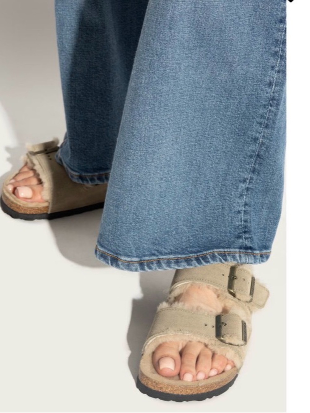 Birkenstock Women’s Arizona Tan Suede Shearling-Trim Sandal